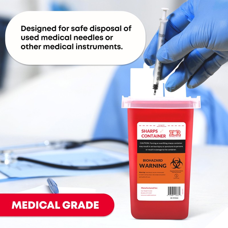 Ever Ready First Aid Sharps Container with Split Lid Design