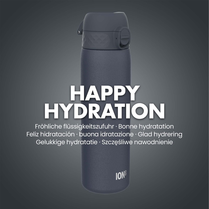 Ion8 Leak-Proof Slim Water Bottle, Stainless Steel, Ash Navy, 600
