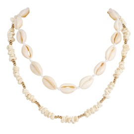 Firstmeet 2-Layed Cowrie Shell Necklace With CCB Beads White Tur Handmade Hawaiian Puka Seashell Choker(XL-1220-B-White)