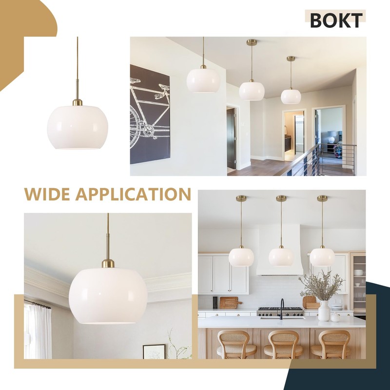 BOKT 1-Light Gold Dome Pendant Light Mid Century Modern White