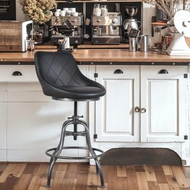 Diwhy Industrial Design Metal Adjustable Height PU Backrest Seat Chair Vintage Bar Stool Black Leather Seat