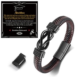 SUNSH Graduation Gift Bracelet, Men's Graduation Gift Bracelet, Graduation Gift Bracelet for Son/Husband/Boyfriend/Nephew/Niece/Brother, Men's Genuine Leather Infinity Knot Bracelet, Stainless Steel