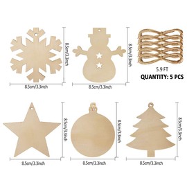 Pack of 50 Christmas Tree Pendants DIY Christmas Decoration Wooden Discs Wooden Stars Wooden Snowflake and Snowman Round Wooden Discs Wooden Christmas Tree Christmas Decoration for Painting and