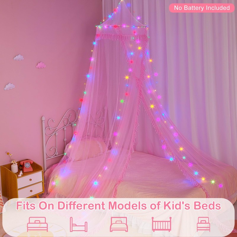 Unicorn Castle Bed Canopy for Girls with Remote Timer Breathable