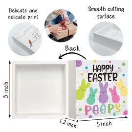 Happy Easter Peeps Bunny Garden Bunny Wooden Box Sign Spring Yard Rabbit Outdoor Farmhouse Decoration Décor for Home Farmhouse Office Farm Kitchen Dining Room Bathroom Shelf Table-156