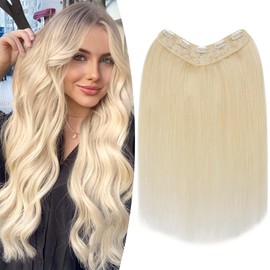 TESS Clip-In Real Hair Extensions, Blonde, 35 cm, One Piece U-Shaped Clip-In Real Hair Extensions, 5 Clips, Remy Hair Extensions, 55 g, #60 White Blonde Extensions, Clip-In Real Hair