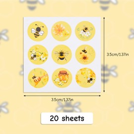 URROMA 20 Sheets Envelope Seals Stickers, 180 Pcs Total Yellow Bee Stickers Labels for Business Sealing Stickers for Packages Gift Box Small Business