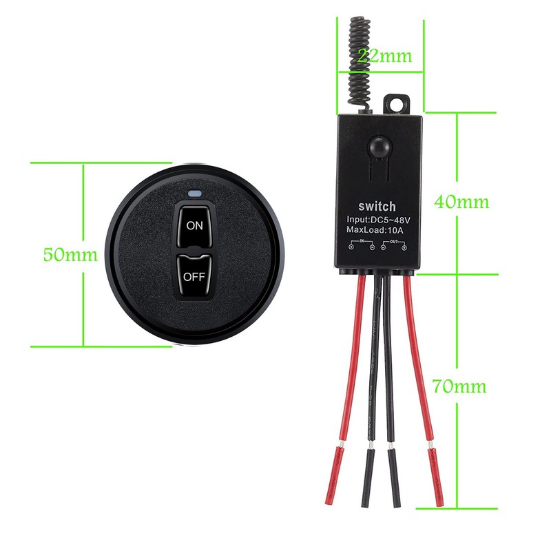 Meskliu 12V Wireless Mini Remote Control Switch, DC 12V/24V/48V/10A Relay