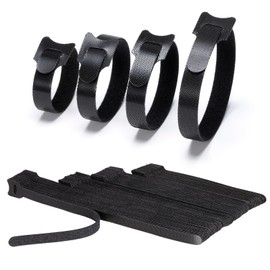 Velcro Cable Ties Velcro Black Pack of 100 150/180/200/250 mm, Zone Cable Velcro Tape Resealable Velcro Cable Ties Velcro for Home Office, Office and Garden (4 Sizes Black)