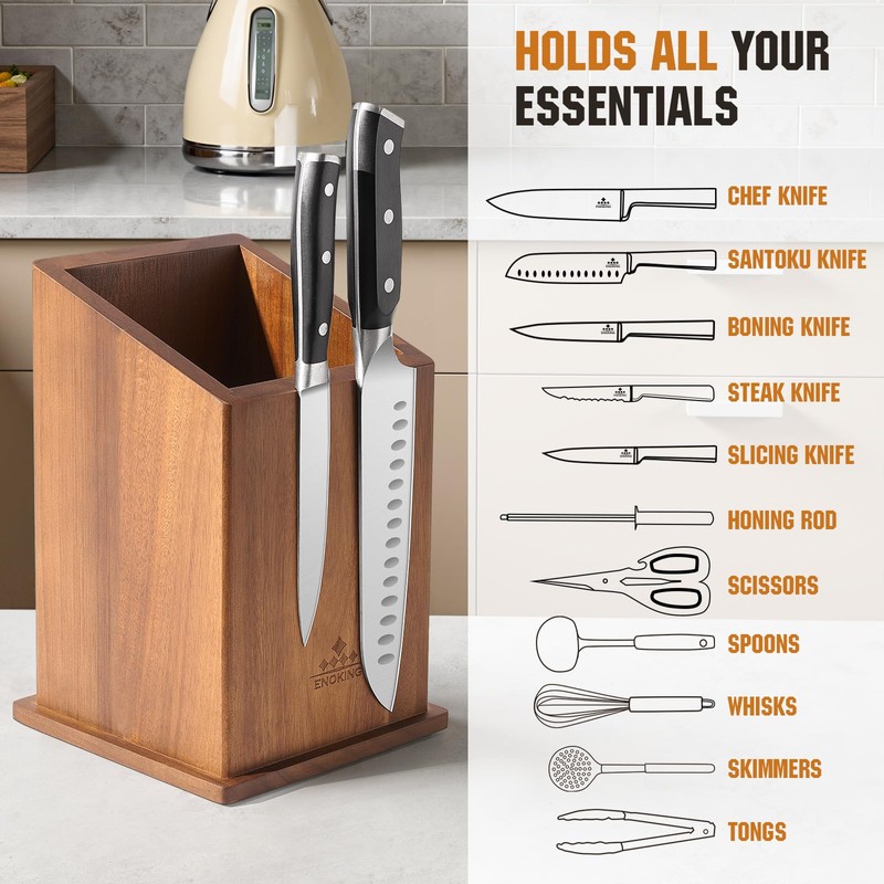 Magnetic Knife Holder without Knives, Acacia Wood Kitchen Utensil Holder