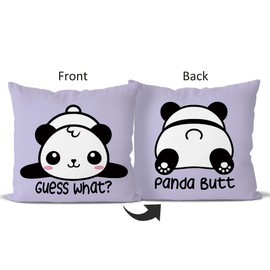 Lovely Panda Guess What Panda Butt Reversible Throw Pillow Covers,Home Bedroom Living Room Kids Room Decor Funny Quotes Pillow Case,Panda Lovers Kids Students Girls Gifts,18x18 Inch Pillowcase（purple）
