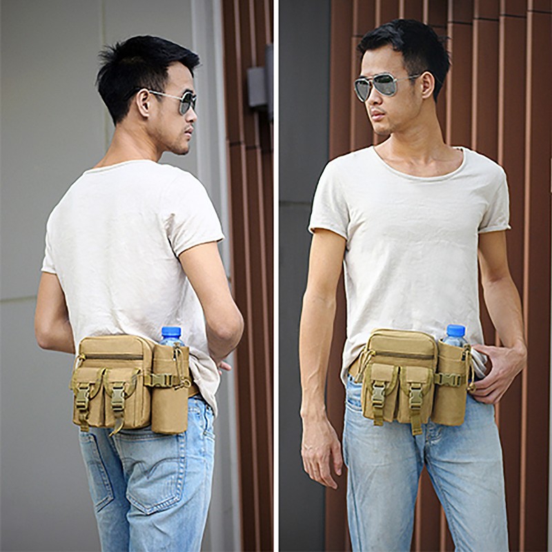 Unisex Waist Bag Bottle Pocket Waterproof Wearproof Lightweight Large Capacity
