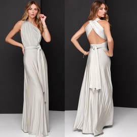 Women Transformer Convertible Multi Way Wrap Long Prom Maxi Dress V-Neck Hight Low Wedding Bridesmaid Evening Party Grecian Dresses Boho Backless Halter Formal Cocktail Dance Gown Light Grey X-Large