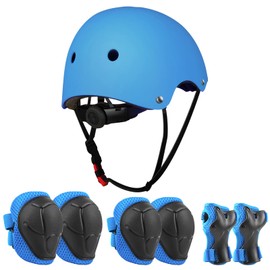 Jim's Store Kids Bike Helmet for 3-10 years old Helmet and Knee Pads Set Adjustable Elbow &Wrist Pads Protective Gear Set for Skateboard Scooter Cycling Roller Skating Boys Girls(Blue)