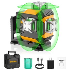 Laser Level 360 self leveling, SAVSEC 3 x 360° Brightness Adjustable Lazer Leveler Tool, 3D Rechargeable Green Cross Line Laser for Construction and Picture Hanging - Magnetic Fine-adjust Wall Bracket
