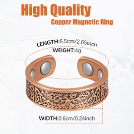Jeracol 2 Pcs Copper Magnetic Rings with 4 Strong Magnets(Each up to 3500 Gauss),Tree of Life Design Magnetic Copper Rings for ,Adjustable Copper Rings with A Gift Box.(Tree of Life), 0.03 kilograms
