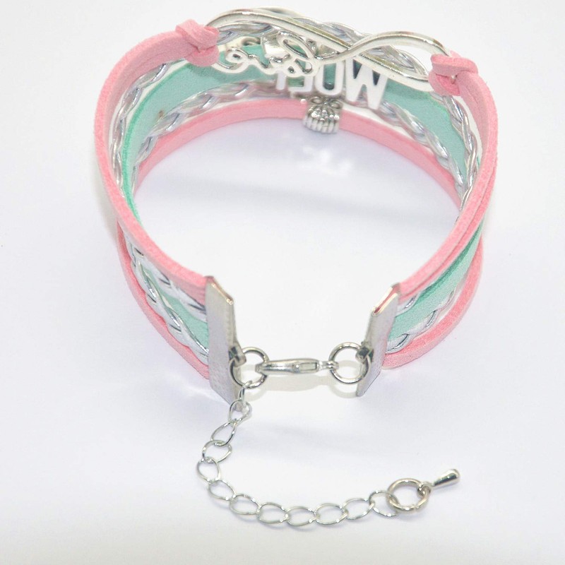 HHHbeauty Wolf Bracelet - Leather Infinity Love, Unisex, Adjustable Pink