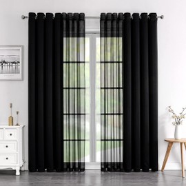 Lotusolution Mix and Match Curtains - Full Blackout Black Curtains with Solid Black Voile Sheer Curtains for Bedroom 84 Inch Thermal Insulated Living Room Bedroom 4Pcs Curtain Set,Grommet Top,52" W