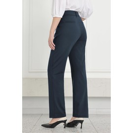 Bamans Dress Pants Women Work Business Casual Pants Tummy Control Office Straight Leg Navy Blue Trousers High Waisted Ladies Slacks Regular 31" XL