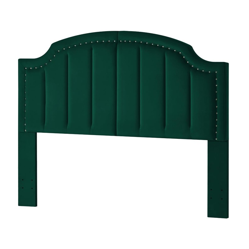 24KF Upholstered Channel Pattern Queen Headboard with Silver Nailhead Trim,