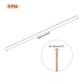 QUARKZMAN 5 Pack Pure Copper Round Rod 1.8 mm / 0.07 Inch Diameter 250 mm / 10 Inch Length Solid Copper Rod Lathe Bar for DIY Metal Crafts Metal Working Hobbies