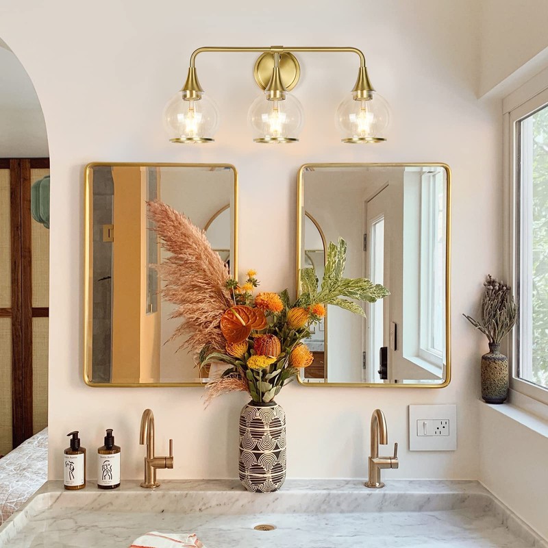 HAHZT Gold Bathroom Vanity Light 3-Lights Bathroom Light Fixtures Over