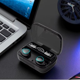 M10 Wireless Earbuds, Bluetooth 5.3, Digital Display Charging Case, Lightweight Design, Black