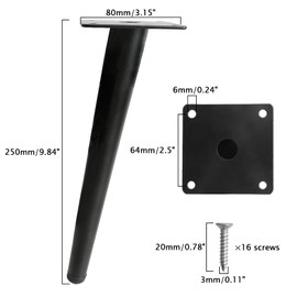 ANMOO 4Pcs 10" Metal Oblique Furniture Legs,25cm Cone Cabinet Legs Stainless Steel Table Legs No-Slip Silent For Furniture, Sofas, Cabinets(Black)