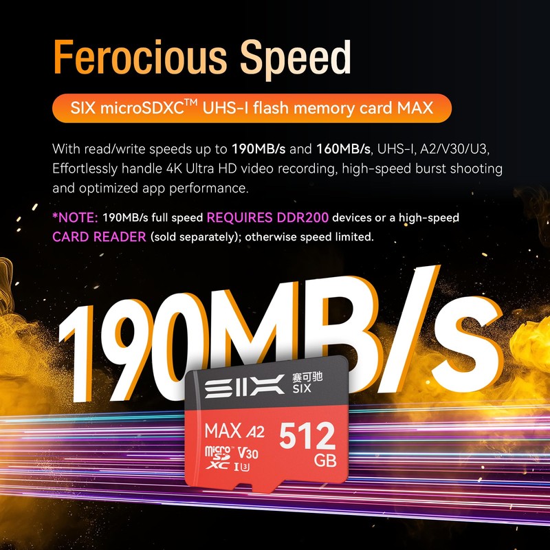 SIX M200 128GB Micro SD Card Read Up to 190MB/s