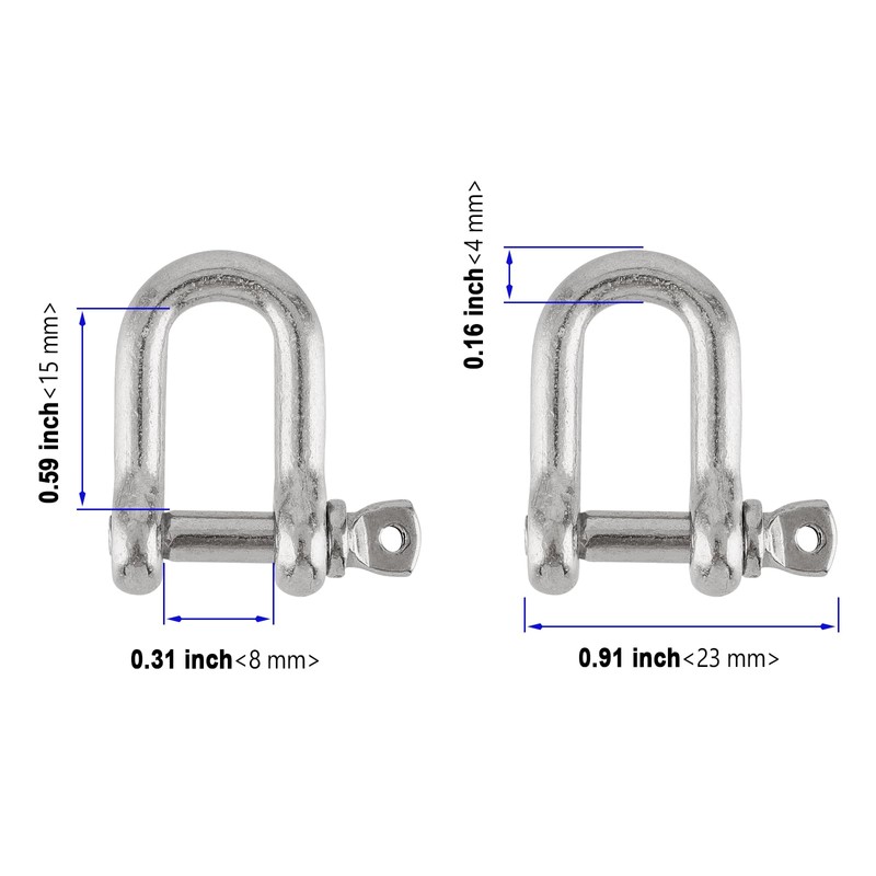 PUCSIQ Pack of 20 Shackles D Shape M4 Stainless Steel