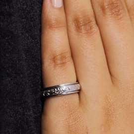 Fidget Ring - 925 Sterling Silver Anxiety Rings - Spinner Rings for Women & Men - 360° Spinning Rotatable Ring to Relieve Stress & Worry - Floral Vine Design - Platinum Plated - Size J