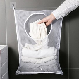 2 Pack Portable Laundry Bag,Hanging Laundry Hamper Bag, Mesh Laundry Bag,29 x 19 Inch Large Foldable Wall Hanging Laundry Basket with 4 Adhesive Hooks for Dirty Clothes Organization and Storage