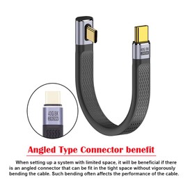 cablecc USB4 40Gbps 240W USB-C macho a macho tipo C 100W 8K plano delgado FPC datos de perfil bajo en ángulo para portátil teléfono 13cm