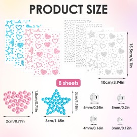 Ouligay 8 Sheets Self Adhesive Face Gems Face Rhinestones Jewel Stickers Eye Gems Heart Star Face Stickers Festival Hair Accessories for Girls Rave Accessories for Women