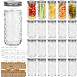 Eathtek 12 oz Mason Jars 20 Pack, 360ml Mini Canning Jars with Regular Lids for Jelly Herbs Spice Honey Storage, Small Glass Jars Candle jars, Extra Lids Tags Label Included