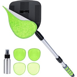 XINDELL Windshield Cleaner Tool - Extendable Car Interior Window Cleaning Kit with 360° Rotation, 4 Velcro Microfiber Towel Pads, Auto Glass Wiper for Windshield, Trucks, SUVs, RVs, and Home Windows