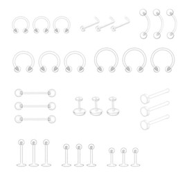 JOYVOX 33pcs Clear Piercing Retainers – Invisible Clear Nose Studs and Ear Piercings, Clear Nose Stud Piercing Retainers Clear Earrings for School