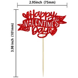 Ephlyn - 24 piezas de decoración para magdalenas con purpurina para el día de San Valentín, diseño de corazón, para el día de San Valentín, decoración de boda, fiesta, suministros de decoración rojo