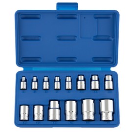 NEIKO 04300A E-Torx Socket Set, 14 Piece, External Torx, E4 to E24, 1/4", 3/8" and 1/2" Drive, Female Star, Inverted Socket Set, Cr-V Steel