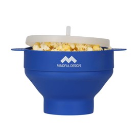 The Original Mindful Design Collapsible Microwave Popcorn Popper - Silicone Bowl, BPA-Free & Dishwasher Safe (Blue)