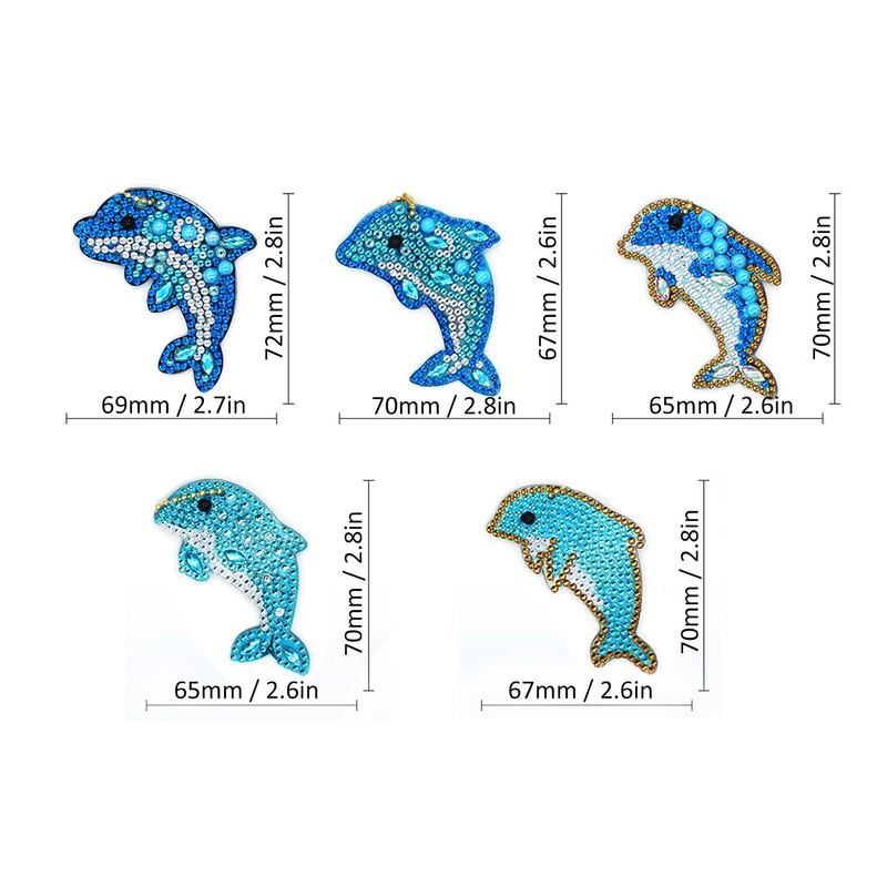 5Pcs Dolphin Diamond Painting Keychain DIY 5D Cartoon Pendant Stylish