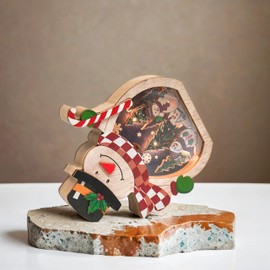 Snowman Christmas Ornaments, Wooden Snowman Hanging Ornaments for The Home, Light-Up Festive Snowman Xmas Ornaments for Holiday Crafts, Christmas Party Gifts, Indoor Winter Decorations