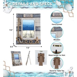 CoTa Global Silver Sea Nautical Photo Frame 4x6 - Handcrafted Wooden Nautical Photo Frame for Tabletop Display or Hanging Beach Themed Home Decor, Color May Vary