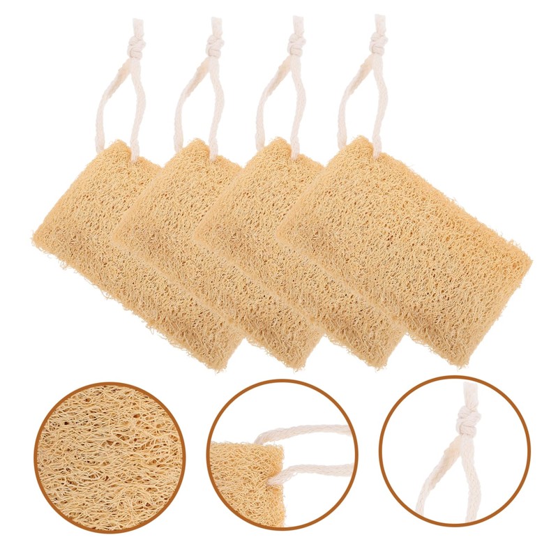 KOMBIUDA 4Pcs Natural Loofah Dish Scrubber Multi Functional Cleaning Sponge
