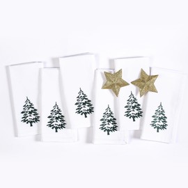 Cotton Clinic Christmas Napkins - Xmas Cloth Dinner Napkins 100% Cotton Set of 6 - Soft Durable Washable - Holiday Napkins 18x18 Embroidered - Christmas Tree Cloth Dinner Napkins