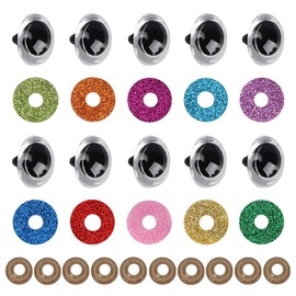 Glitter Safety Eyes, 100 Piece Coloured Safety Eyes for Crochet Toys, Stuffed Animal Eyes, Colorful Doll Eyes with Washers, DIY Craft Doll Eyes for Doll Making Teddy Bear, Red Blue Green Yellow(16mm)