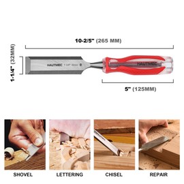 HAUTMEC 1-1/4" Wood Chisel – High-Impact Drop-Forged CRV Steel, Fully Polished Beveled Edge Blades, Heavy-Duty Strike Cap & Extended Anti-Skid Handle – HT0363