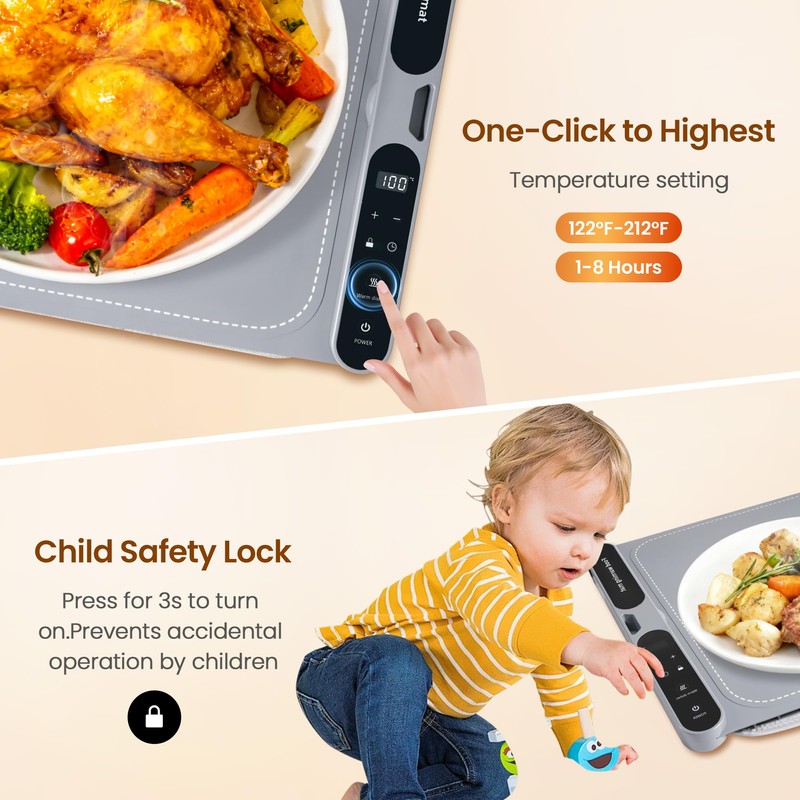 Large Food Warming Tray with Adjustable Timer & Temperature Control