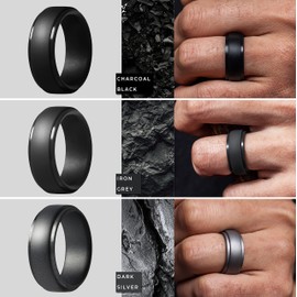 ThunderFit Silicone Rings for Men, Step Edge - 10mm Wide - 2.5mm Thick (Black, Very Dark Grey, Dark Blue, Black Gray Camo, Camo Sand, Dark Metal, Silver - Size 7.5-8 (18.2mm))
