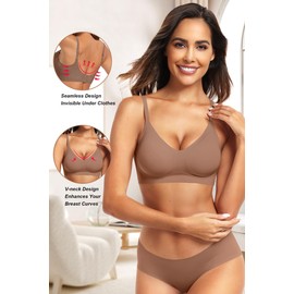 Vertvie Womens Seamless Bra No Underwire Comfort Push Up Bras Buttery Soft Wireless Bralette Full Coverage Sport Everyday Bra(Coffee,Medium)